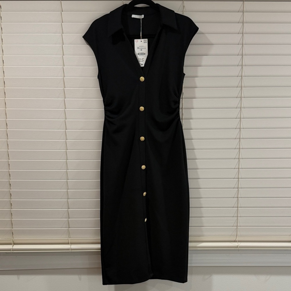 Zara Black Midi Dress with Gold Buttons